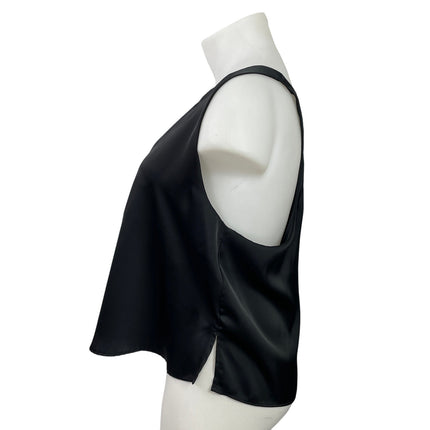 H&M Women's Black Sleeveless Silk Satin Racerback Scoop Neck Crop Tank Top Sz XL
