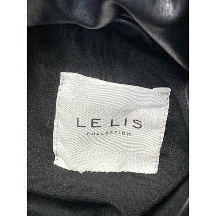 Le Lis Black Faux Vegan Leather Quilted Long Sleeve Crop Puffer Coat Jacket Sz L