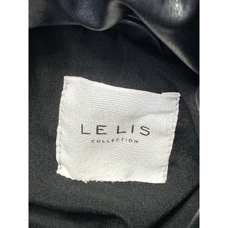 Le Lis Black Faux Vegan Leather Quilted Long Sleeve Crop Puffer Coat Jacket Sz L