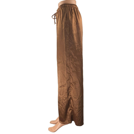 AFRM Womens Brown Silky Satin Elastic Waist Drawstring Wide Leg Trousers Pants M