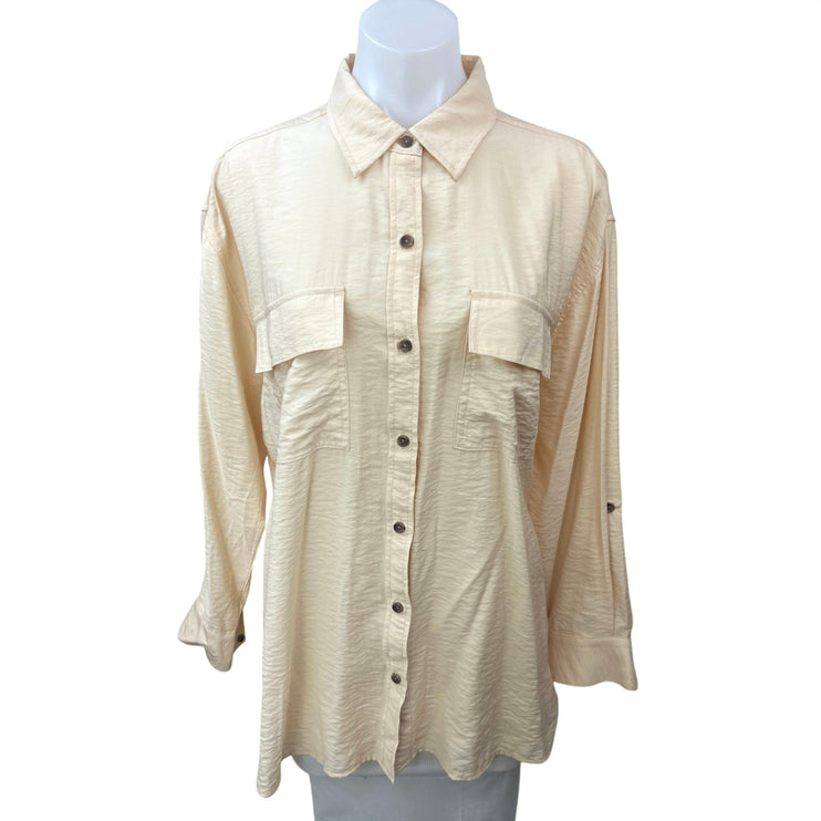 Banana Republic Women's Cream Button Up Long Sleeve Pockets Shirt Blouse Top M