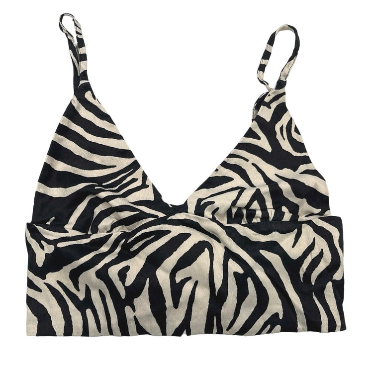 Zara Black Ivory Zebra Print V Neck Sleeveless Camisole Crop Tank Top Size XS