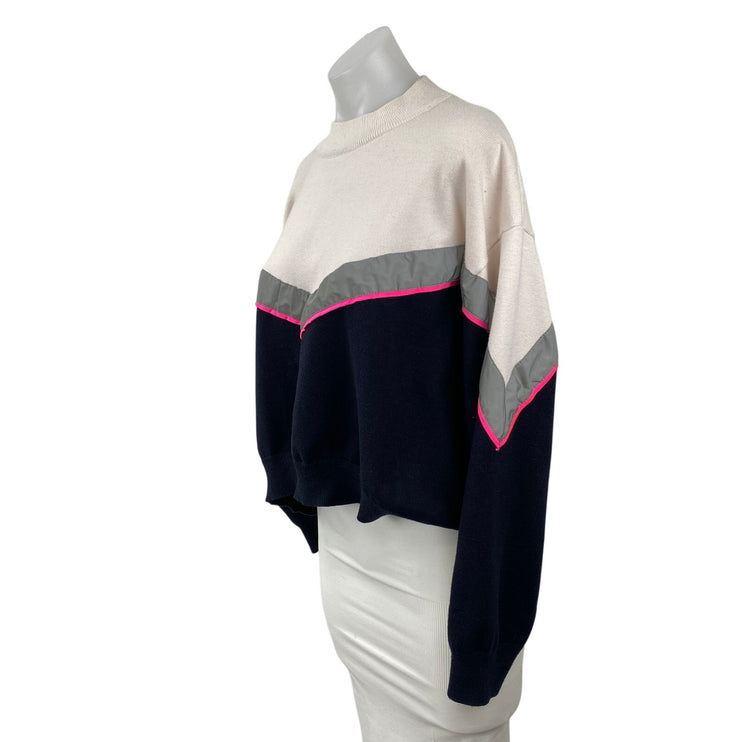 Zara Knit Color Block Chevron Women's Crew Neck Long Sleeve Sweater Top M