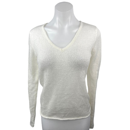 Brandy Melville White Knit Pullover Cozy V Neck Long Sleeve Sweater Top Size S