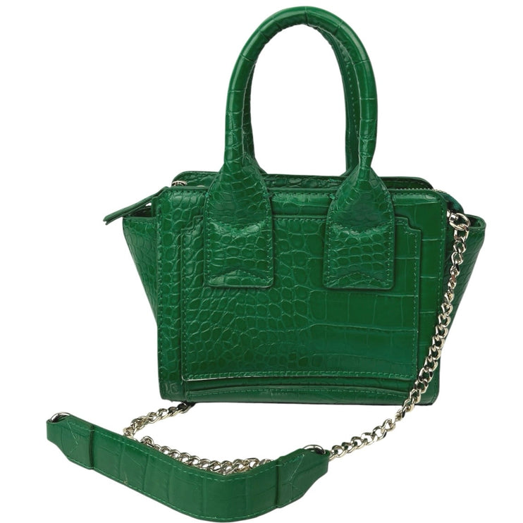 Zara Women's Green Leather Croc Embossed Chain Strap Handbag Crossbody Bag