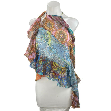 Zara Women's Multicolor Paisley Sleeveless Ruffles Asymmetric Tank Top Size XL