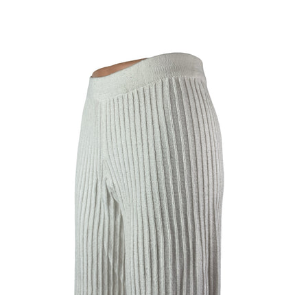 Glassons Women's White Ribbed Knit High Rise Wide Leg Trousers Pants Size XS