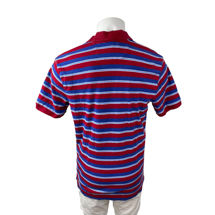Chaps Men's Red Blue Striped Logo Short Sleeve Golf Casual Polo Shirt Top Size L