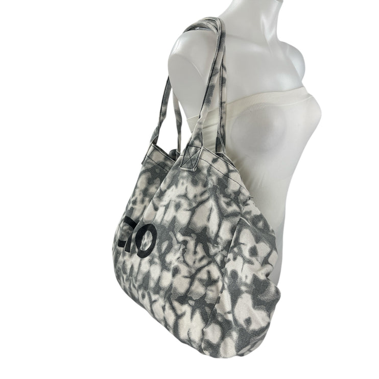 Alo Yoga Gray White Canvas Tie Dye Shopper Athletic Tote Bag Handbag Oversized