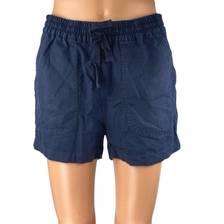 J.Crew Women's Navy Blue Linen Drawstring High Rise Mini Casual Shorts Size XS