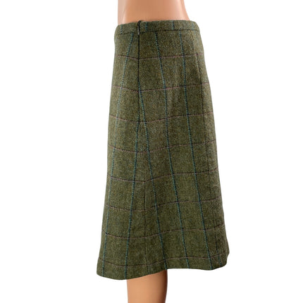 Brooks Brothers Green 100% Wool Plaid Pleated Textured Straight Mini Skirt 10