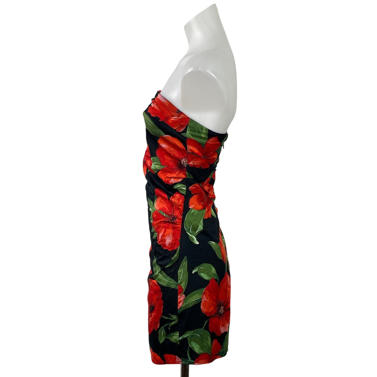 MNG by Mango Red Black Floral Sleeveless Strapless Bandeau Mini Tube Dress 2