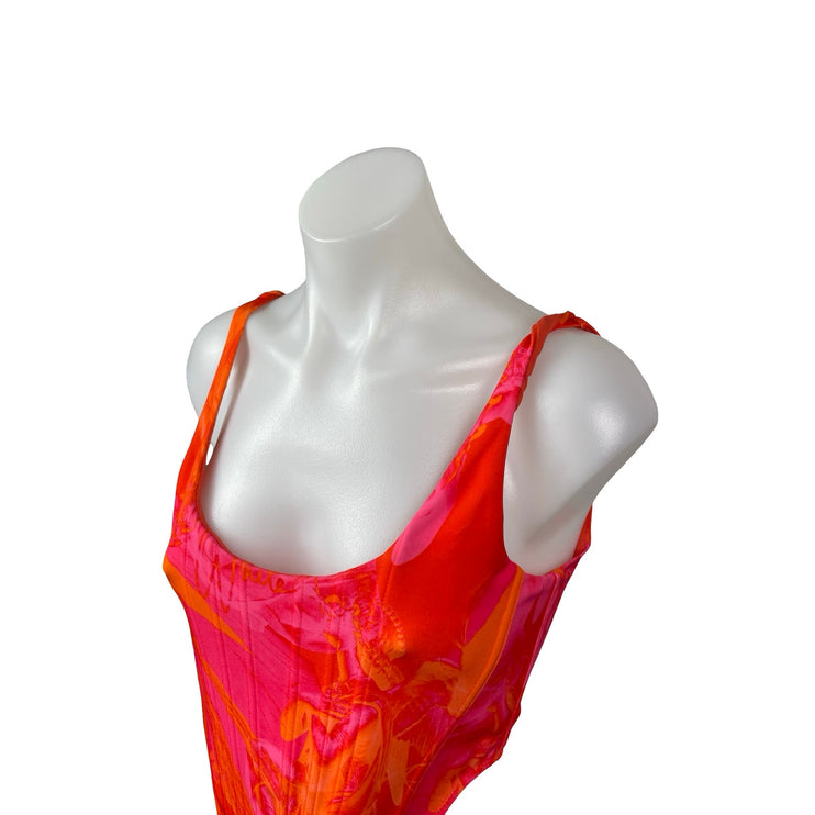 White Fox Coral Pink Marble Longline Sleeveless Corset Bustier Crop Top Size S