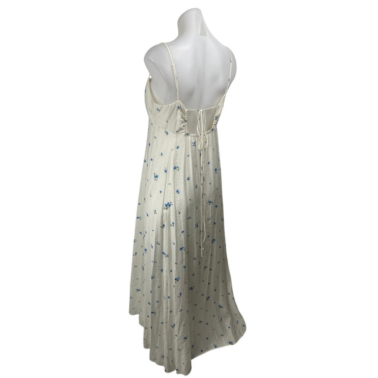 H&M White Blue Floral Sleeveless Cami Camisole A Line Tank Maxi Dress Size S