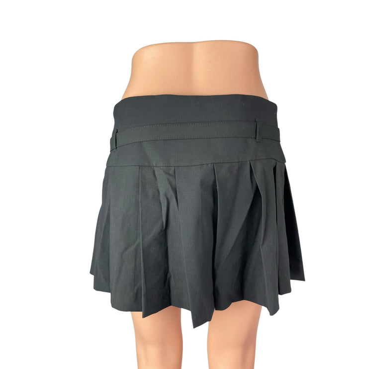 Zara Black Belted Pleated High Rise Mini Skater Flare A-Line Skort Skirt Size M