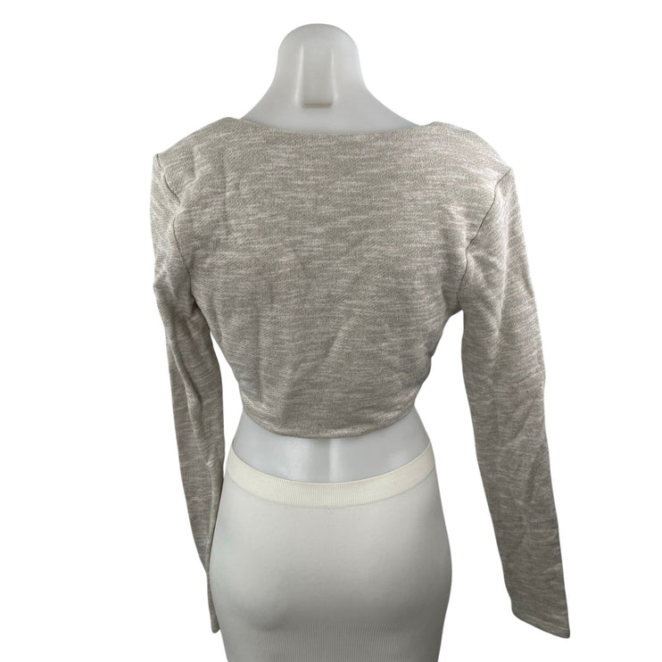 Lovers and Friends Women's Beige Twist Front Long Sleeve Blouse Crop Top Size S