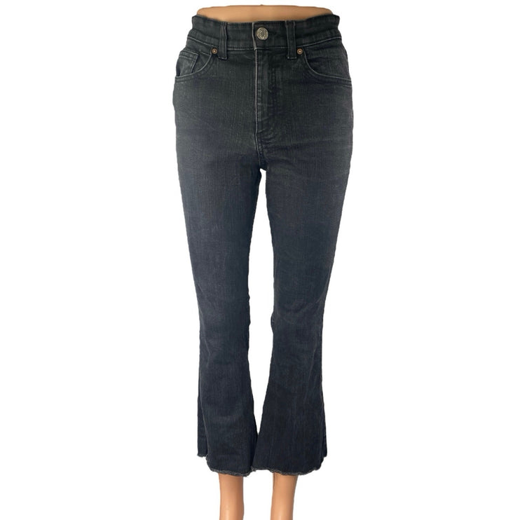 Zara Black Mid Rise Flared Bootcut Bell Bottom Frayed Cropped Denim Jeans Size 8
