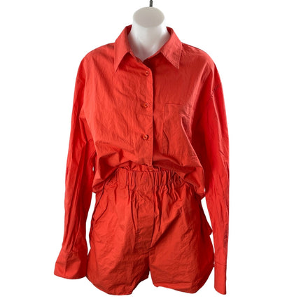 Frankie Women's Orange Long Sleeve Button Down Shirt Shorts 2 Piece Set Size XS