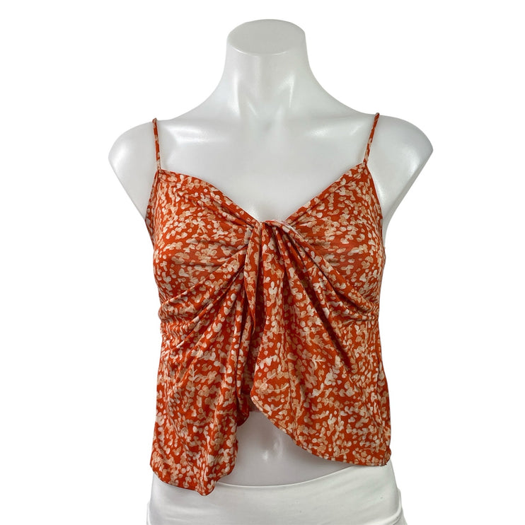 Anthropologie Orange Floral Sleeveless Twist Front Cami Camisole Tank Top Sz XXS