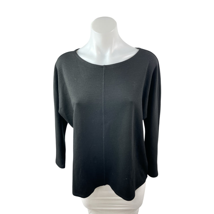 Nordstrom Women's Black Boat Neck Long Sleeve Knit Boxy T Shirt Tee Top Size L