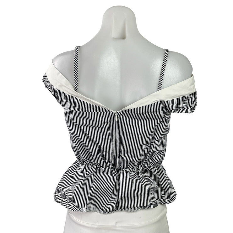 AGIC Women's Black White Striped Cold Shoulder Shirt Peplum Blouse Top Size S