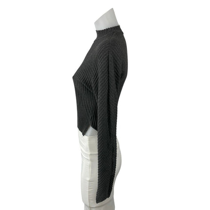 Cale Gray Ribbed Mock Neck Long Sleeve Side Slit Crop Sweatshirt Sweater Top S