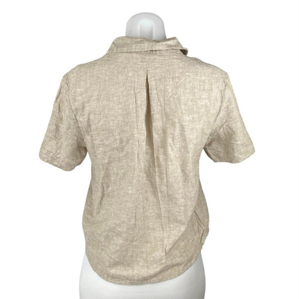 Monki Women's Cream Beige Linen Short Sleeve Button Down Cropped Shirt Size XS