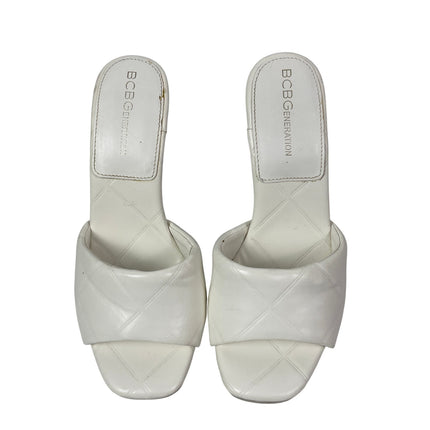 BCBGeneration Ixani White Quilted Pad Square Toe Stiletto Heels Mule Sandals 7.5