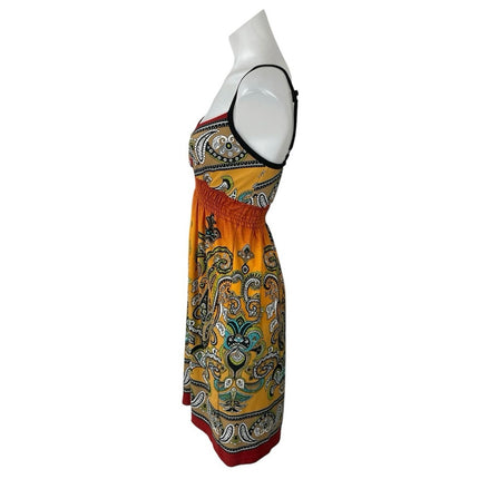 Bailey Blue Multicolor Paisley Sleeveless V Neck Smocked Waist Mini Dress Size S