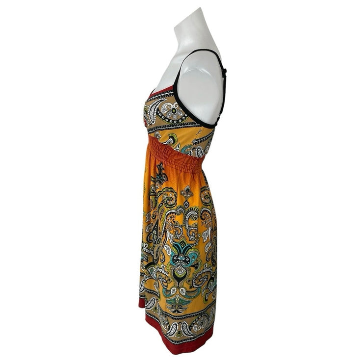 Bailey Blue Multicolor Paisley Sleeveless V Neck Smocked Waist Mini Dress Size S