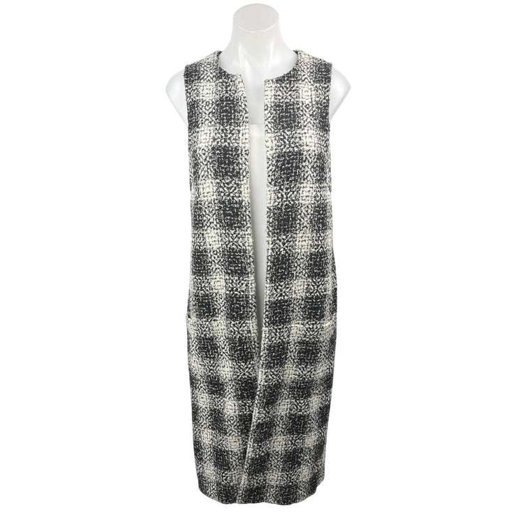 BCBGeneration Black White Plaid Sleeveless Midi Cardigan Coat Jacket Size S