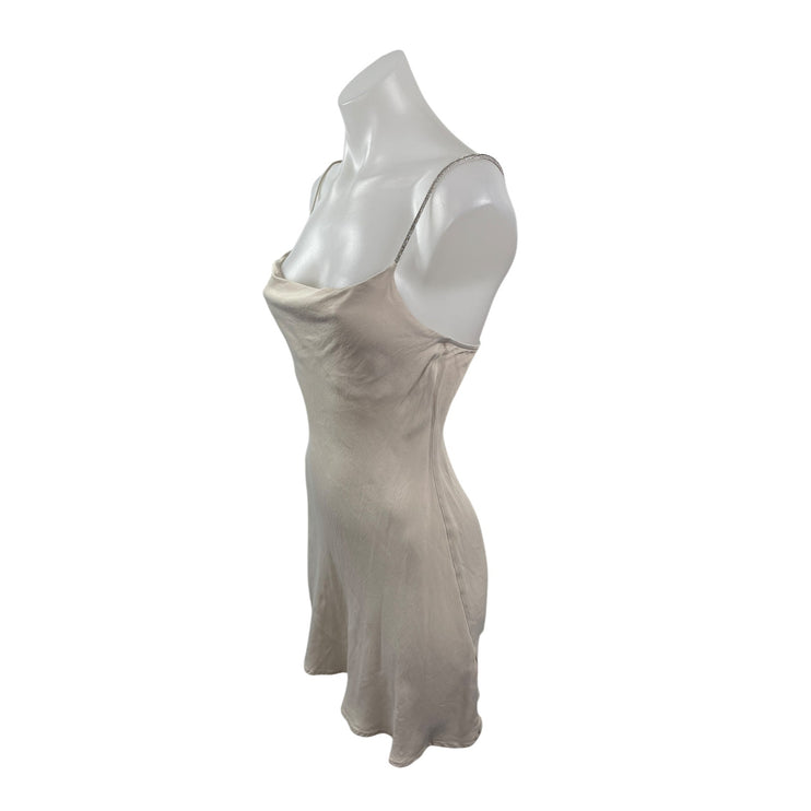 Zara Beige Silver Sleeveless Cowl Neck Cami Camisole Tank Mini Slip Dress Size S