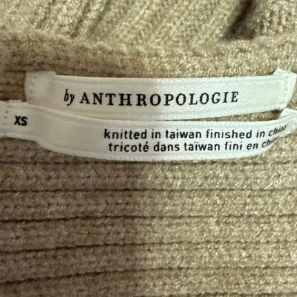 Anthropologie Tan Rib Knit Long Batwing Sleeve Drop Shoulder Sweater Top Size XS