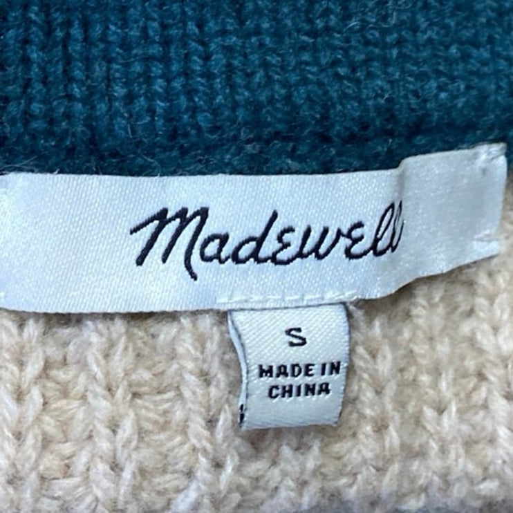 Madewell Women's Tan Striped V-Neck Wool Chunky Knit Long Sleeve Sweater Top S