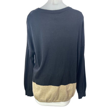 Pink Tartan Women's Navy Blue Beige Cashmere Colorblock Knit Sweater Top Sz L