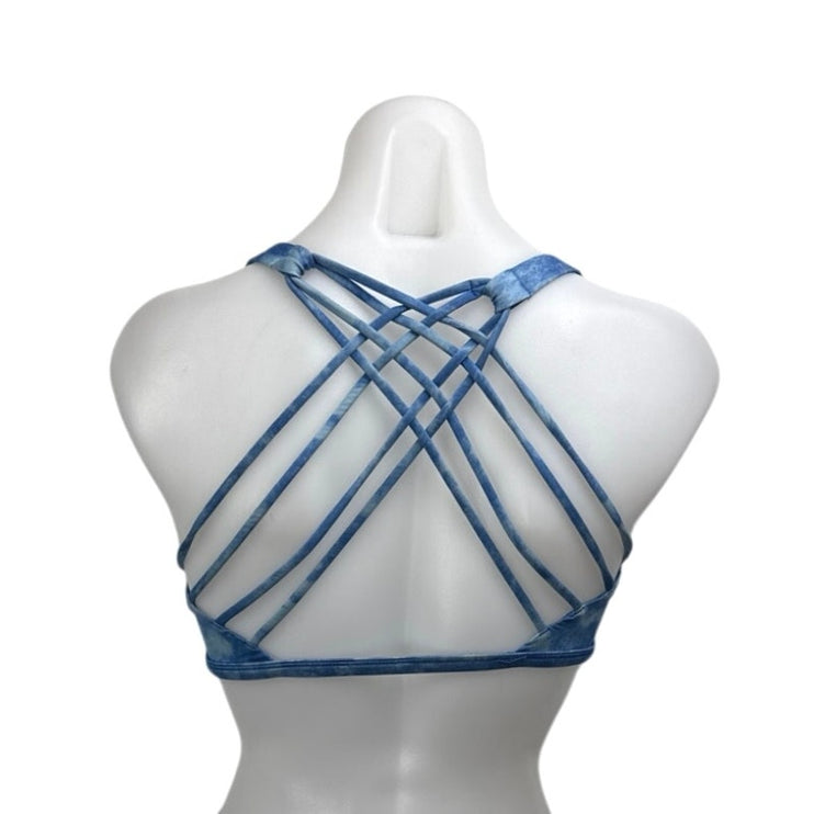 Lululemon Blue Tie Dye Strappy Yoga Workout Athletic Sports Bra Crop Top Size 8