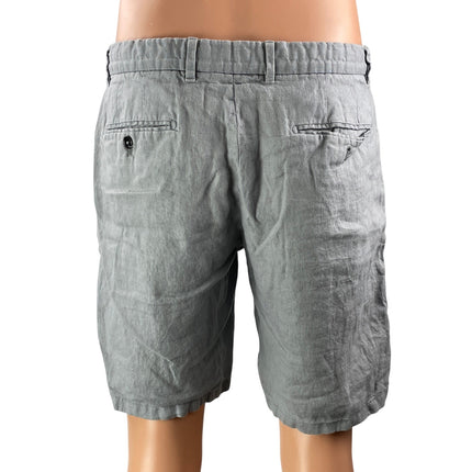 MNG by Mango 100% Linen Men's Gray High Rise Straight Bermuda Casual Shorts 34