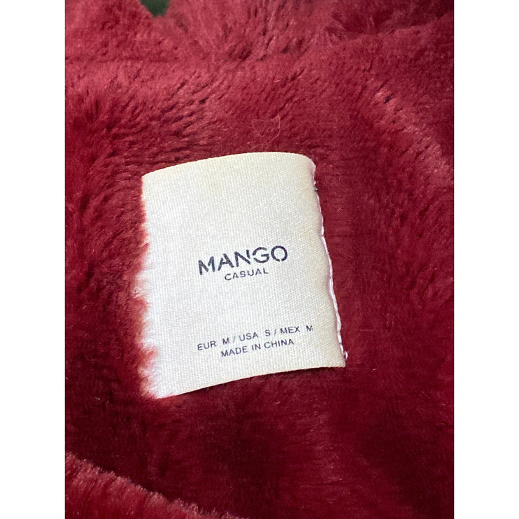 MNG Mango Women's Blue Hooded Fleece Lined Tie Waist Parka Long Jacket Size M