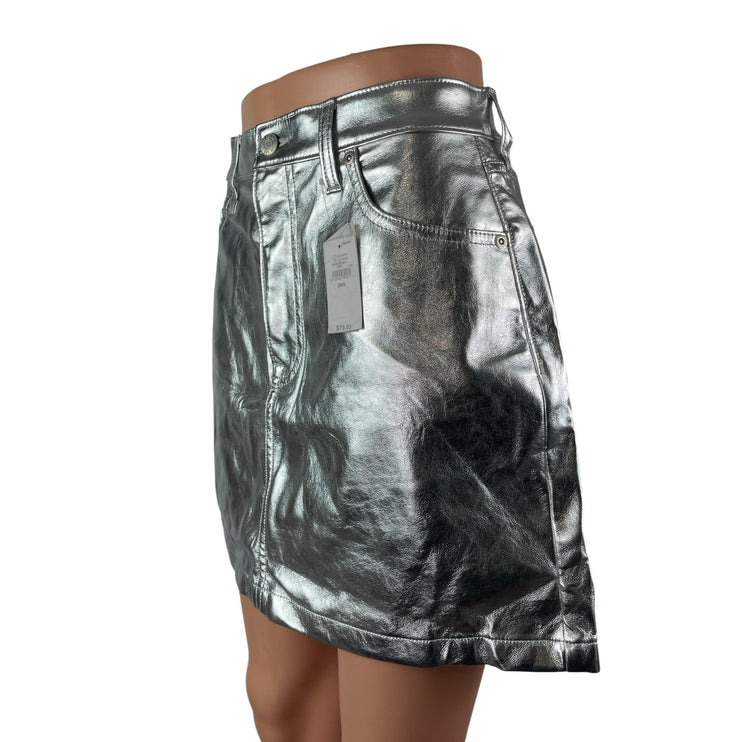 NEW Gap Silver Metallic High Waisted Faux Leather Vegan A Line Mini Skirt Size 6