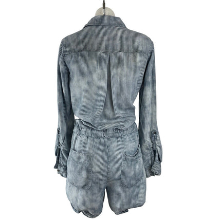 Cloth & Stone Blue Long Sleeve Denim Striped Button Front Jumpsuit Romper Size S
