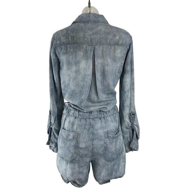 Cloth & Stone Blue Long Sleeve Denim Striped Button Front Jumpsuit Romper Size S