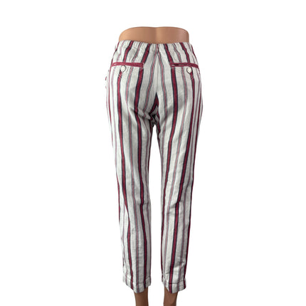 Zadig & Voltaire Womens White Red Striped Straight Leg Trousers Pants Size 6