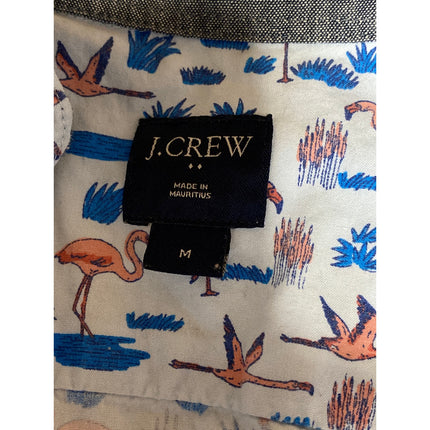 J.Crew Mens Blue Flamingo Print Short Sleeve Pocket Button Down Shirt Top Size M