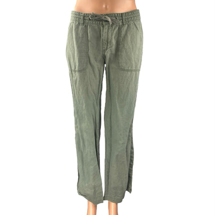 Gap Women's Green Linen Low Rise Drawstring Straight Leg Trousers Pants Size 4