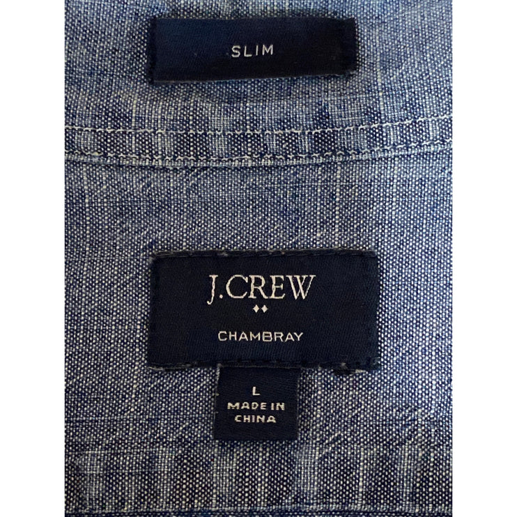 J.Crew Men's Blue Chambray Denim Jean Pocket Short Sleeve Button Up Shirt Top L