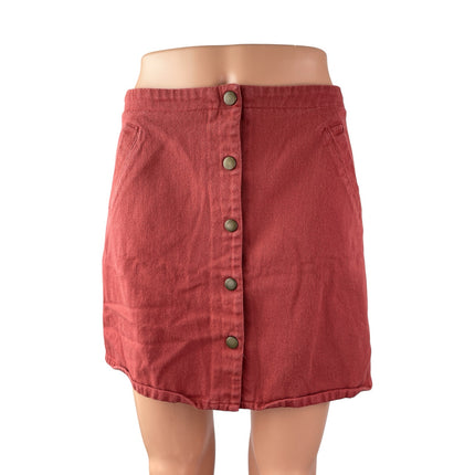 Mi Ami Women's Orange High Rise Button Snap Front Mini Flare A-Line Skirt Sz S