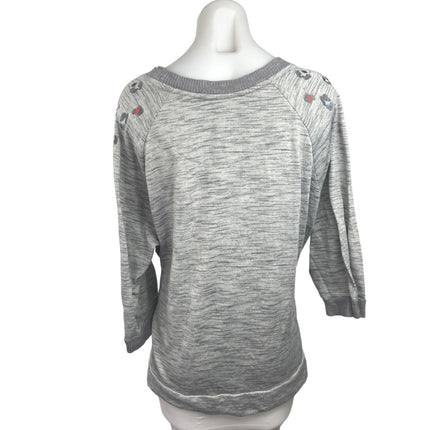 Secret Treasures Gray Heather Rib Trim Crew Floral Long Sleeve Sweater Top Sz XL