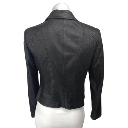 Charlie B Black Faux Vegan Leather Long Sleeve Collared Moto Coat Jacket Size XS