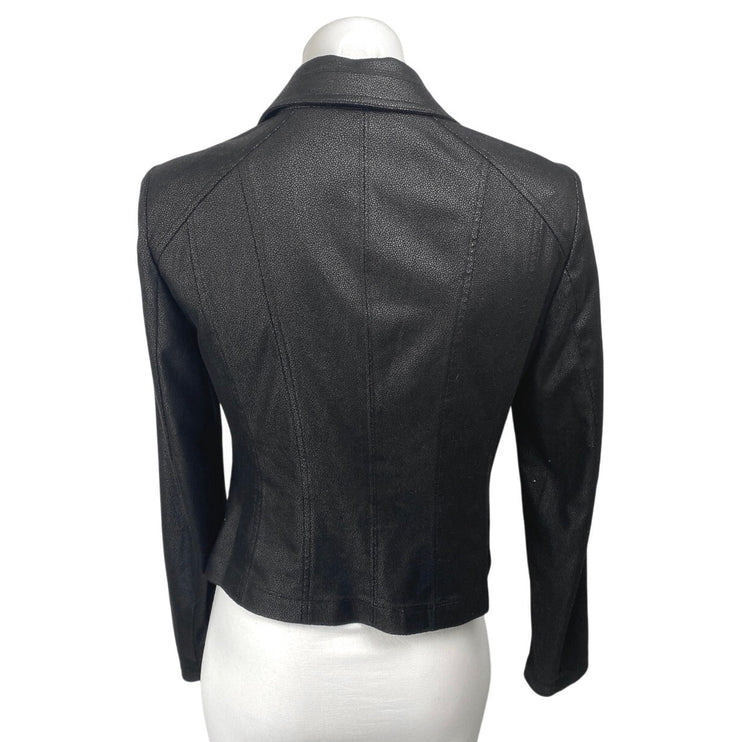Charlie B Black Faux Vegan Leather Long Sleeve Collared Moto Coat Jacket Size XS