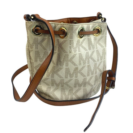 Michael Kors Jules White Tan Monogram Leather Crossbody Bucket Hangbag One Size